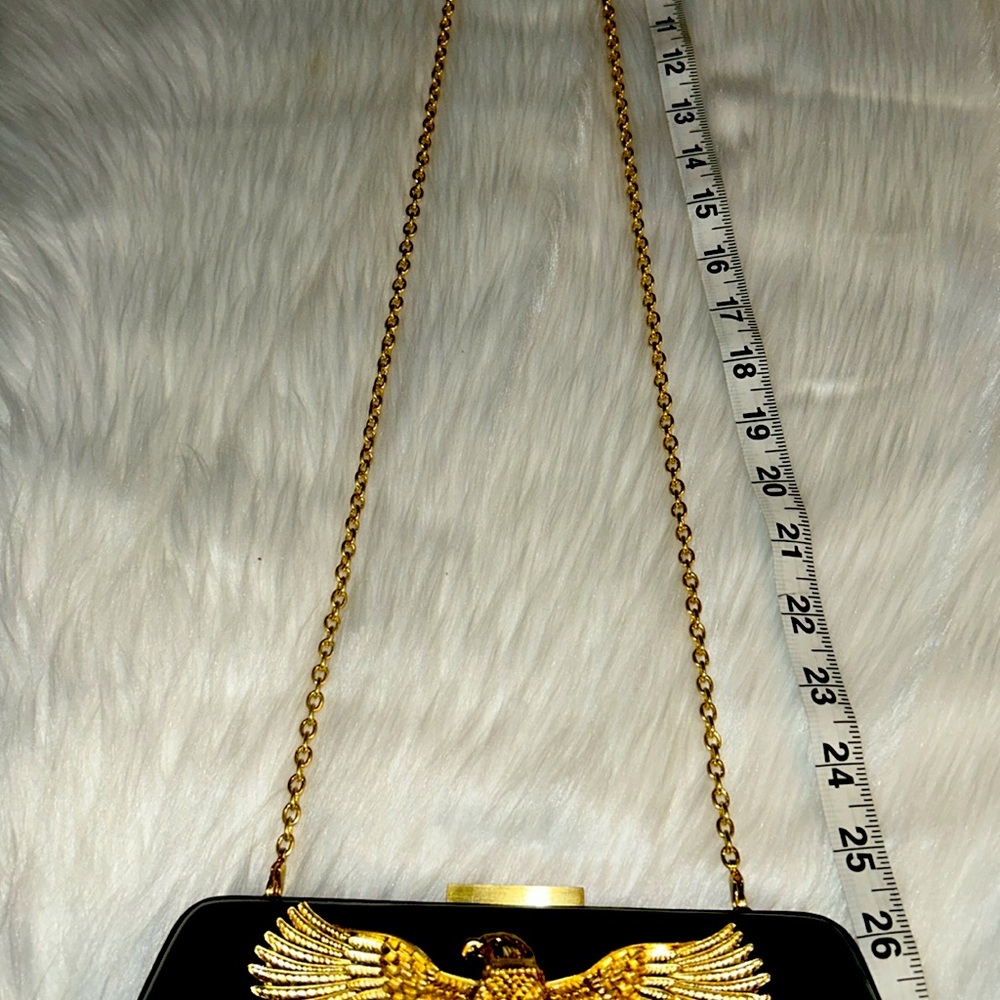 🦅NWOT Patrick Shannon🦅Black Leather🦅Gold Eagle Crossbopdy/ Clutch Purse🦅 - Picture 11 of 13